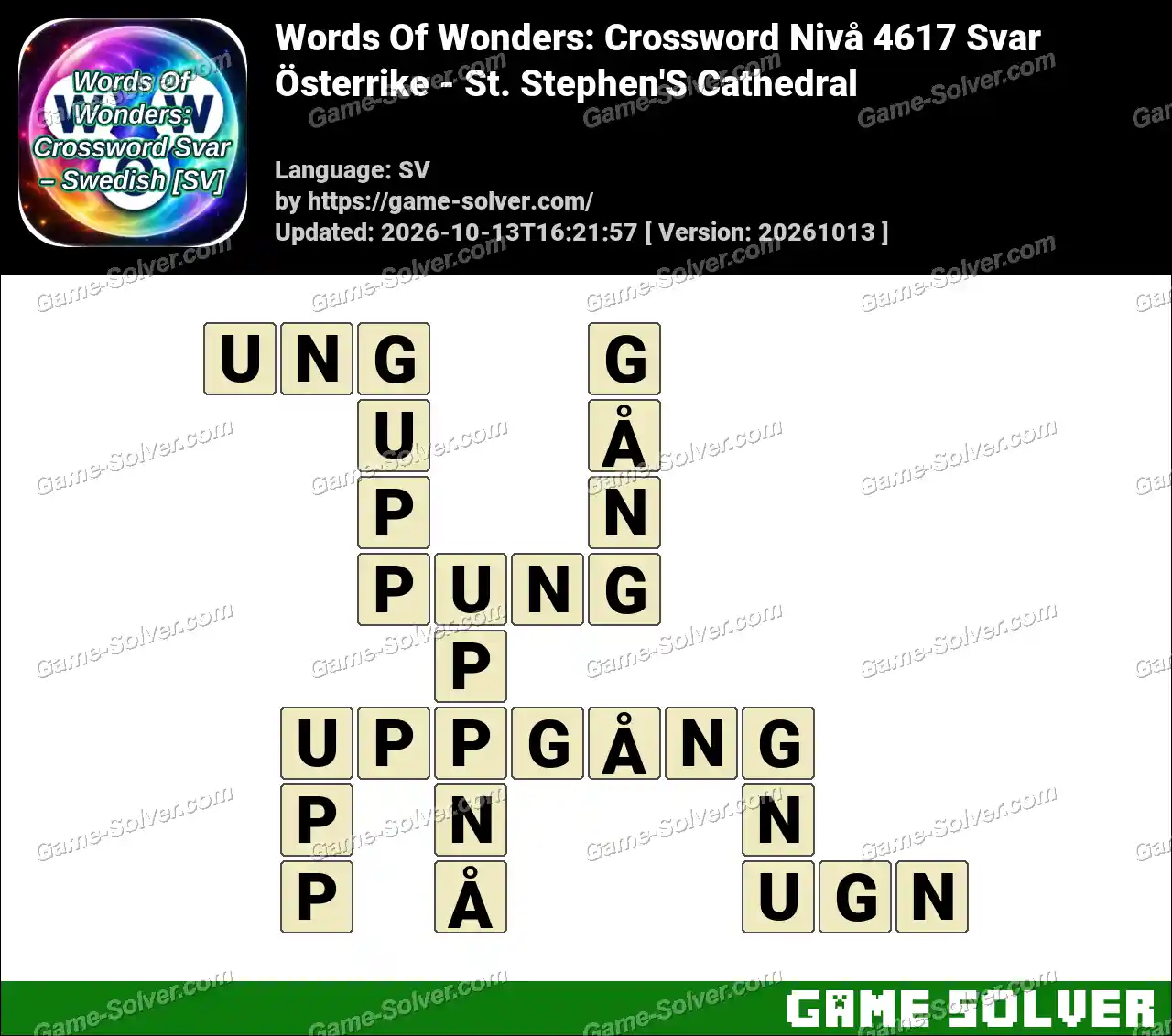 Words Of Wonders: Crossword Nivå 4617 Svar – Österrike – St. Stephen’S Cathedral